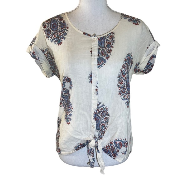 Peter Dunham for Lucky Brand Paisley Blouse Small Boho Lightweight Thin Cream - Picture 1 of 7